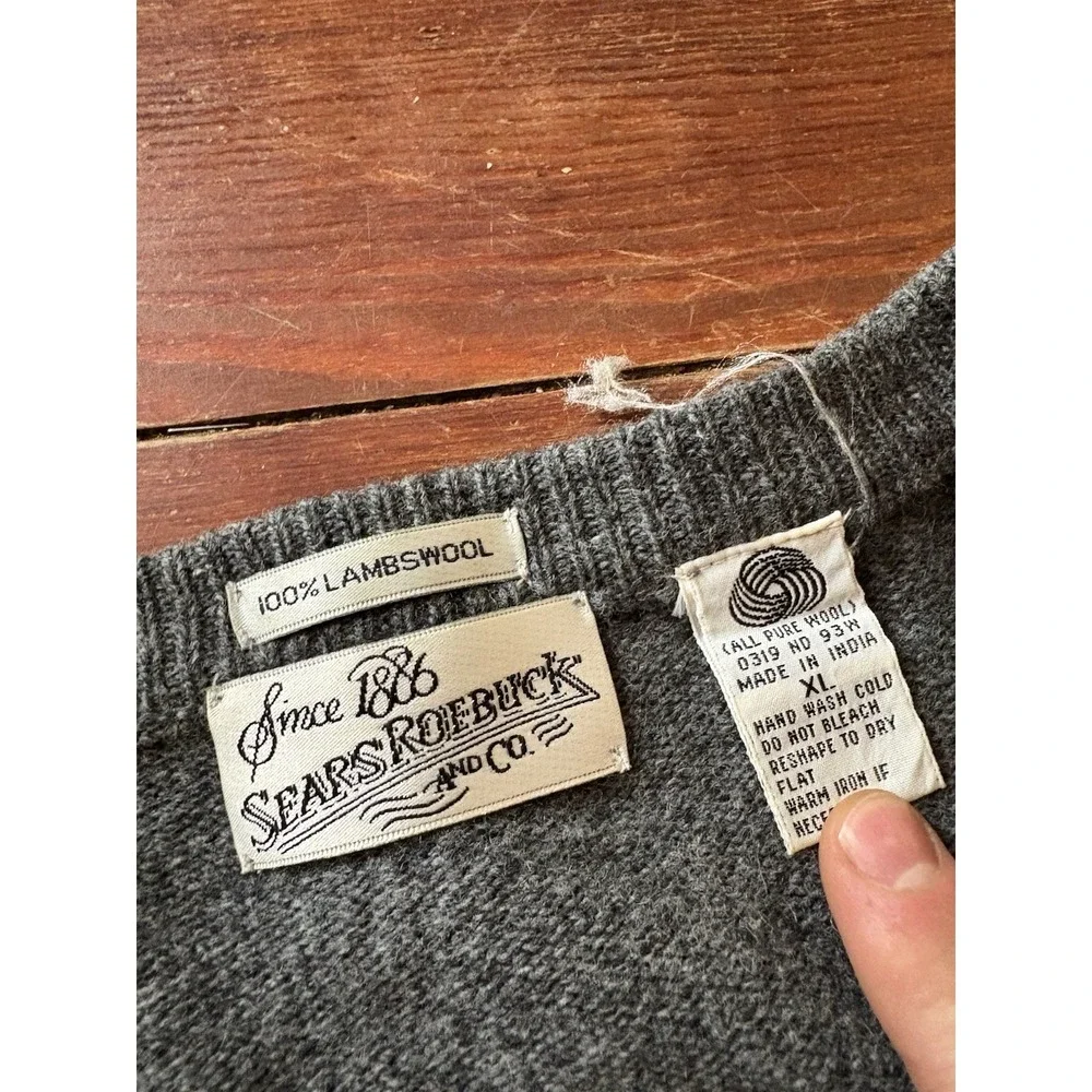 Vintage‎ Sears Roebuck Men XL 100% Lambswool Knit Crewneck Sweater Grandpacore